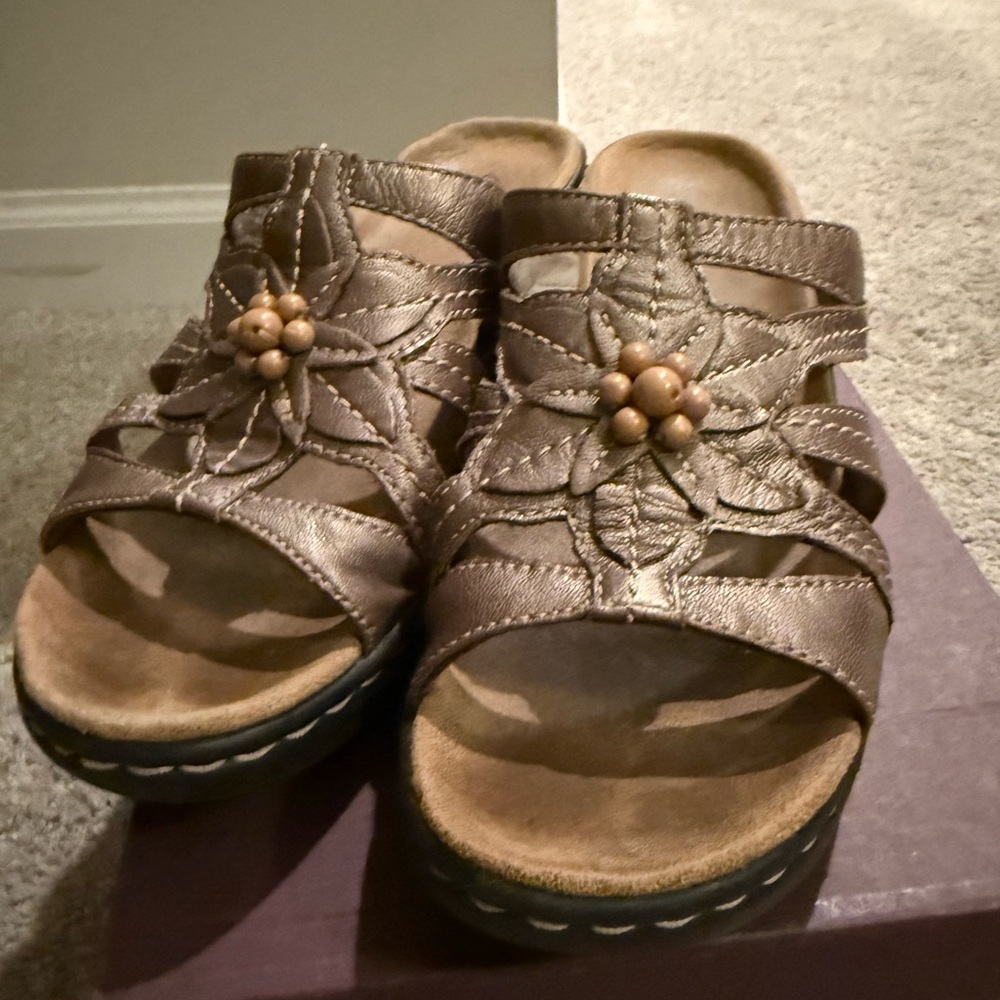 Clarks Metallic Brown Floral Sandals